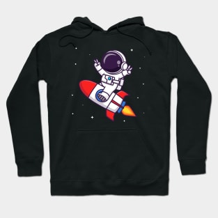 Cute Astronaut Riding Rocket With Peace Sign Cartoon Hoodie